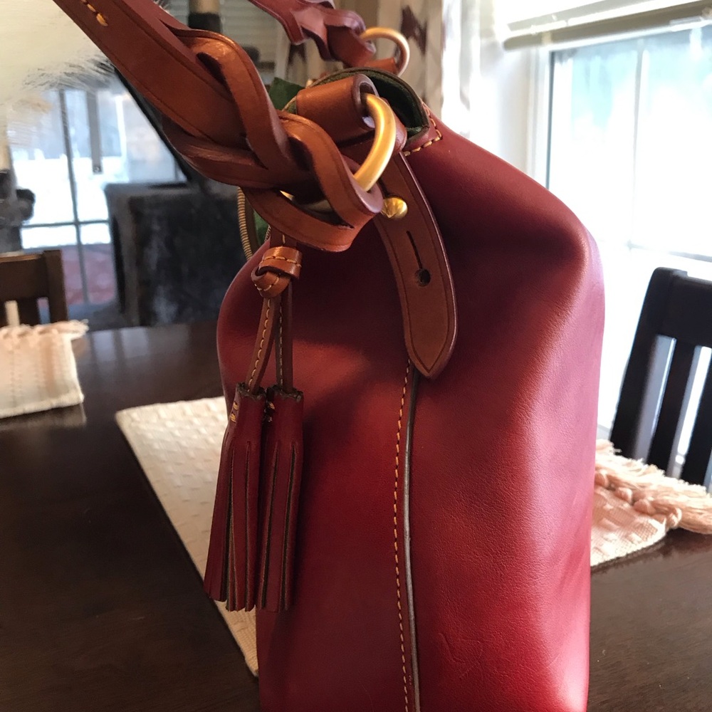 Dooney & Bourke Red Leather Hobo Shoulder Bag - Picture 4 of 11